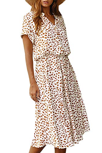 Vestido Mujer Bohemio Largo Verano Playa Fiesta Floral/Polka Dot Maxi Vestidos Cóctel Falda Larga Blanco M