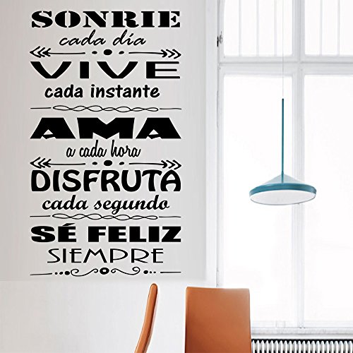 Vinilo Pared “Sonrie cada dia, vive cada momento." vinilo frases motivadoras. DC-16136 (Vinilo de corte, 90x42cm)