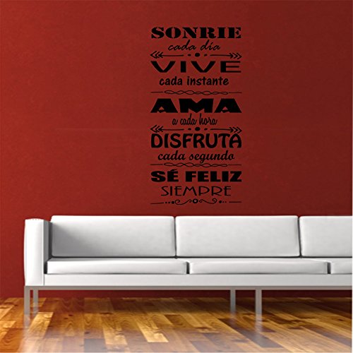 Vinilo Pared “Sonrie cada dia, vive cada momento." vinilo frases motivadoras. DC-16136 (Vinilo de corte, 90x42cm)