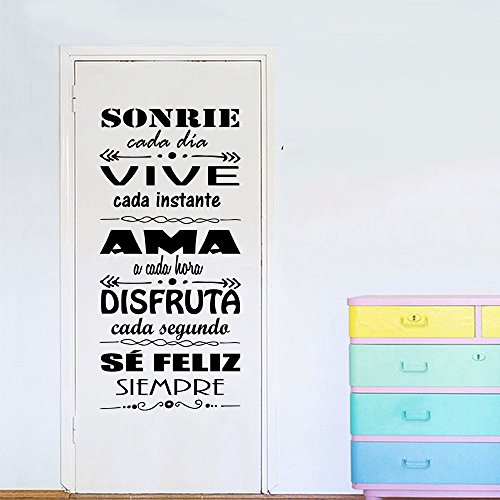 Vinilo Pared “Sonrie cada dia, vive cada momento." vinilo frases motivadoras. DC-16136 (Vinilo de corte, 90x42cm)