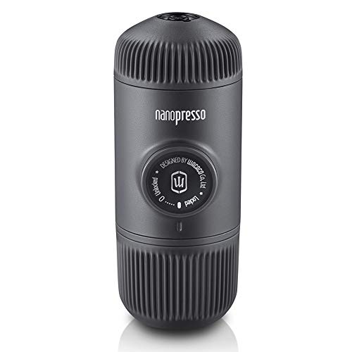 WACACO Nanopresso Máquina de Café Espresso Portátil, Versión Mejorada de Minipresso, 18 Bar de Presión, Cafetera de Viaje Extra Pequeña, Operada Manualmente, compatible con cafe molido, Gris