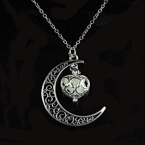 WHKJ Hollow Lune En Forme De Cœur Pendentif Collier Couple Lueur Amour Nuit Lumière Pierre Pendentif Teen Fashion Accessoires Simples