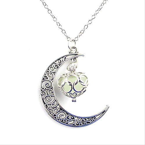 WHKJ Hollow Lune En Forme De Cœur Pendentif Collier Couple Lueur Amour Nuit Lumière Pierre Pendentif Teen Fashion Accessoires Simples