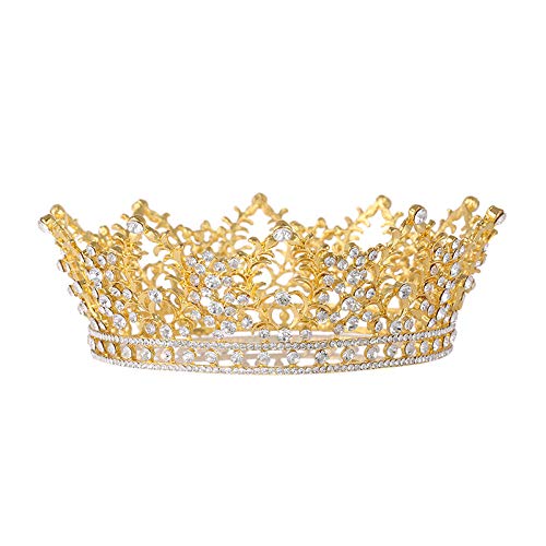 WSXEDC Tiaras Corona Mujer, Queen Crown Barroco Círculo Dorado Planta Hoja Cristal Adulto Diademas para Niñas Joyería para El Cabello Boda Nupcial Fiesta De Cumpleaños Baile De Graduación Regalos De