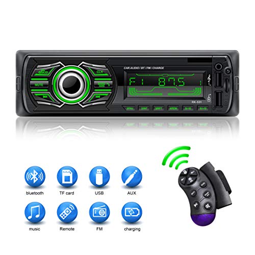 X-REAKO Radio Coche Autoradio Bluetooth Apoyo de Reproductor MP3 Llamadas Manos Libres Radio FM Soporte Control Remoto del Volante, Carga rapida