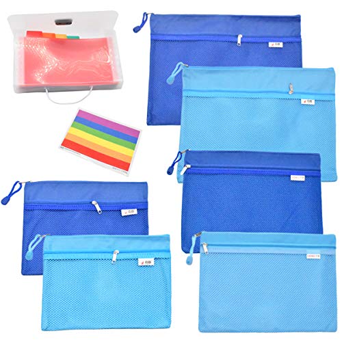 Xiuyer 6x Bolsas de Documentos con Zipper A4 A5 B5 Cartera de Papelería de Doble Capa & 1x A6 Clasificador Carpeta de Acordeón Expandible 13-Pocket File Folder Archivo Organizador para Escuela Oficina