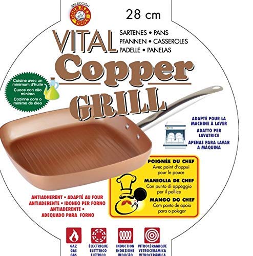 XSQUO Useful Tech Rebajase !! Sartén y Plancha Grill de 28 cm. Apta para inducción. Vital Copper Gourmet Tools