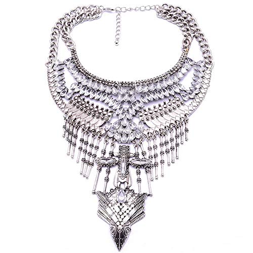 YAZILIND exagerado Collar Rhinestone Cadena de clavícula Larga joyería del Regalo del Partido de Las Mujeres (Plata)