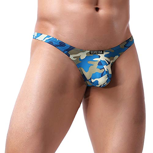 YFD Sexy Hombres G-String Tanga Ropa Interior De Algodón De Camuflaje Calzoncillos Slip 3 Pack Blue&Red&Yellow Medium