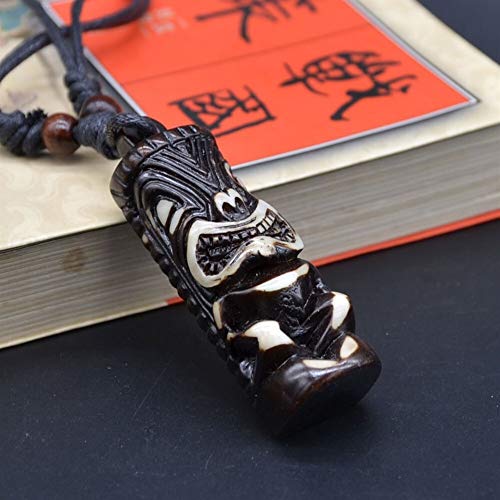 YUANYUAN520 El Hombre joyería Talisman imitación Yak Bone Totem Regalo Pendiente Collar Gargantilla de Perlas de Madera Tribal Hawaiano Surfer Joyería