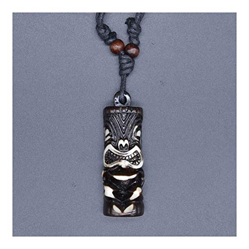 YUANYUAN520 El Hombre joyería Talisman imitación Yak Bone Totem Regalo Pendiente Collar Gargantilla de Perlas de Madera Tribal Hawaiano Surfer Joyería