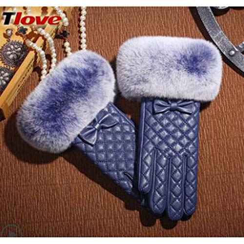 zhangmeiren Guantes De Piel De Oveja De Pelo De Conejo De Otoño E Invierno Mujer Gruesa, Más Cálidos Tacto De Terciopelo Acolchado Manicura con Estilo (Color : Blue, Size : S)