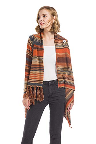 Zilcremo Mujer Frente Abierto Borla Cardigan Abrigos Suéter Poncho De Punto Suéteres Top Orange S