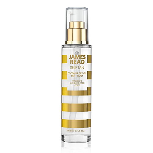 JAMES READ Aceite seco bronceador corporal al coco 100ml Bronceado gradual para todo el cuerpo, bronceado dorado y natural, autobronceador de secado rápido, larga duración, para todo tono de piel