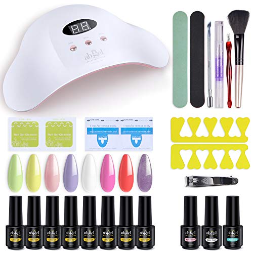 Kit de esmalte de uñas en gel Ab con secador de uñas UV/LED de 36 W, esmalte en gel de 8 colores con base y capa superior, kit de manicura en gel, herramientas para uñas