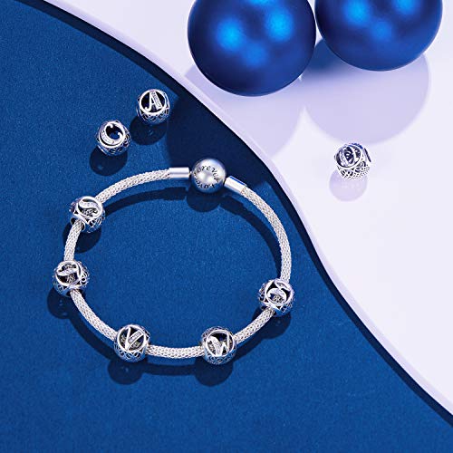 NINGAN Abalorios Charms Colgantes de Alfabeto Cuentas Plata de Ley 925 con Circonita cúbica Transparente Compatible con Pulsera Europeo, Charms de Letra para Mujer Niña (Letra A)