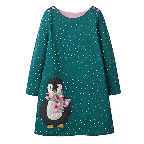 VIKITA Niñas Vestidos Algodón Animal Bordado Manga Larga Vestido para Niños JM7735 3T