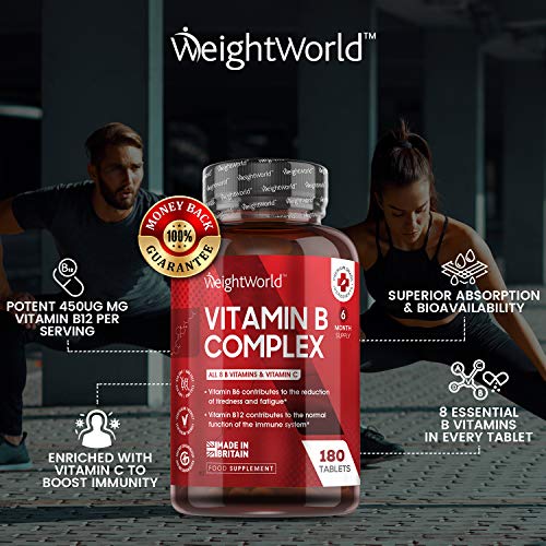 Vitamina B Complex 180 Comprimidos Dosis Alta Vitaminas del Grupo B Vegano- Complejo Vitamínico B con Vitamina C, Biotina, Ácido Fólico B1, B2, B3, B5, B6 y B12, Aumenta Concentración y Memoria