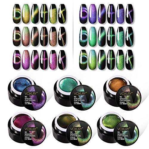 VOXURY Super Cat Eye Gel Set de esmaltes de uñas - Gel magnético Camaleón Soak Off UV LED con barra magnética Gel de pintura 6PCS Kit de esmalte de gel para ojos de gato 5ml