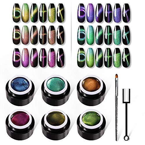 VOXURY Super Cat Eye Gel Set de esmaltes de uñas - Gel magnético Camaleón Soak Off UV LED con barra magnética Gel de pintura 6PCS Kit de esmalte de gel para ojos de gato 5ml