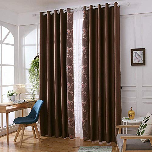 -Curtain Curtains Solid Color Linen Embossed Shading Chanel Embroidery Stitching Living Room Bedroom Balcony Punch@A_350 × 270cm (W × H) × 2 (B 400×270cm(W×H)×2)