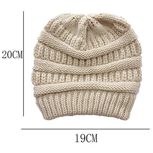 1 Pcs Cálido Gorro de Punto, Gorro de Cola de Caballo, Agujero para Coleta Suave Elástico para Mujer Térmico Beanie con Agujero para Coleta(Beige)