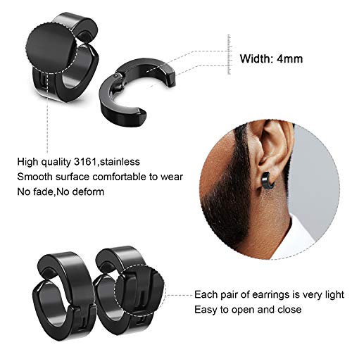 10 Pares Pendientes de Botón Magnéticos de Acero Inoxidable, Pendientes de Aro Colgantes Cruzados No Perforantes Pendiente de Clip de Calibre Set de Aretes con Imán Negro CZ (Estilo Elegante)