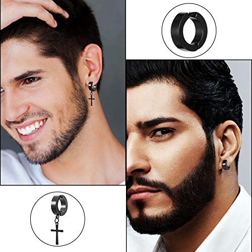 10 Pares Pendientes de Botón Magnéticos de Acero Inoxidable, Pendientes de Aro Colgantes Cruzados No Perforantes Pendiente de Clip de Calibre Set de Aretes con Imán Negro CZ (Estilo Elegante)