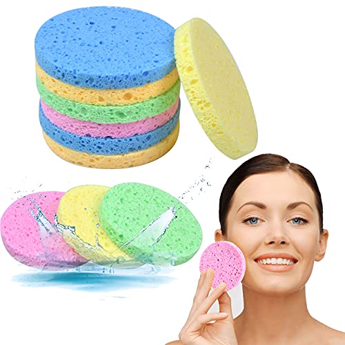 10 Piezas de Esponjas Faciales, Esponja de Celulosa Desmaquillantes Reutilizables, Esponja de Belleza Para Limpieza Facial, Masaje, Desmaquillante, Exfoliante (5 Colores) (Redondo)