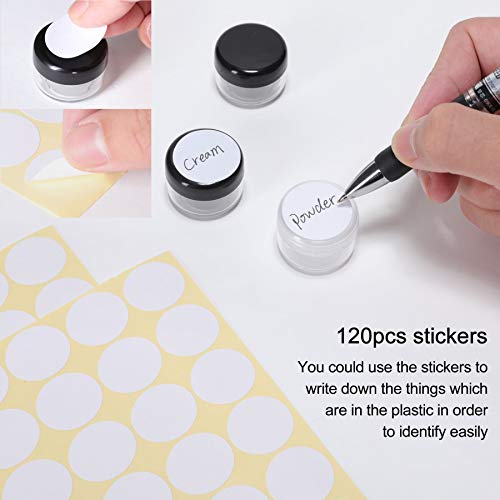 100 pcs Envases para Cosmetica Plástico, Frascos de Viaje Vacíos de 5g/5ml,Frascos de Cosméticos, Frascos de Plástico con Tapas, Utilizados para Loción, Polvo, Bálsamo Labial （Negro y Transparente）