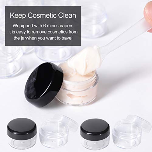 100 pcs Envases para Cosmetica Plástico, Frascos de Viaje Vacíos de 5g/5ml,Frascos de Cosméticos, Frascos de Plástico con Tapas, Utilizados para Loción, Polvo, Bálsamo Labial （Negro y Transparente）