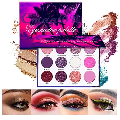 12 Colores Paleta de Sombras de Ojos con Purpurina, Maquillaje Paleta de Sombra de Ojos Brillo Mate Pigmentado de Alta Durabilidad Rosa Maquillaje Sombra de Ojos Pallete Cosméticos