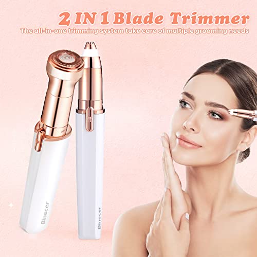 2 en 1 Depiladora facial Binecer Depiladora Cejas Mujer Depiladora Facial Mujer Electrica Depiladora Cejas Electrica sin Dolor Eyebrow Trimmer con Luz LED Recortador de cejas portátil