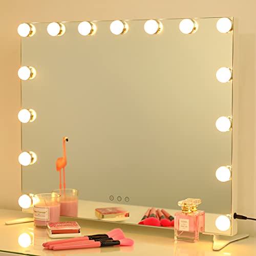 2-FNS Hollywood Espejo de maquillaje iluminado con 15 bombillas LED regulables para vestidor, espejo cosmético sin marco, color blanco