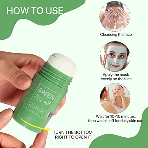 2 Pack Green Mask Stick, potente mascarilla de arcilla purificadora de té verde, limpieza profunda, control de aceite, eliminación de espinillas para todo tipo de piel, mujeres, hombres (2 pack)