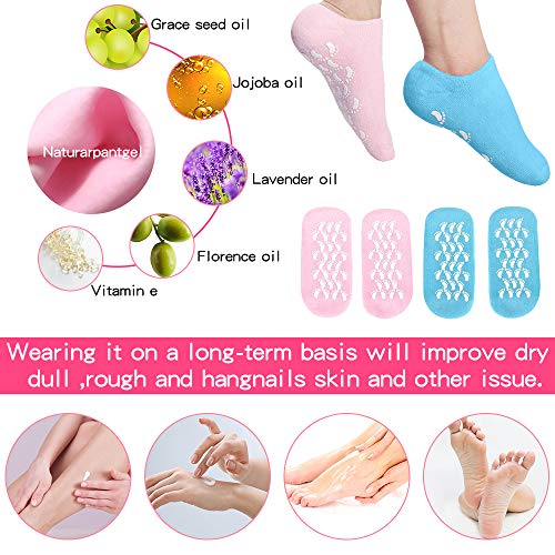 2 Pares Calcetines Hidratantes Gel Humectantes, Calcetines Hidratantes Suaves Para Los Pies Mujeres y Hombres Hidratar Los Pies Secos, Calcetines Silicona Para Spa Algodón Con Dedos de Gel(Azul Rosa)