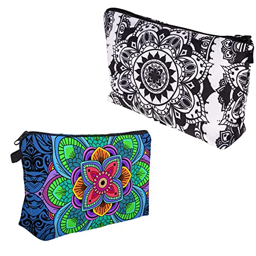 2 Piezas Bolsa de Aseo Portátil Impermeable, Neceser Maquillaje Pequeño Viaje, Bolsa de Almacenamiento de Cosméticos de Viaje, Borsa Cosmetica Mandala, para Tarjetas de Llaves de Cosméticos