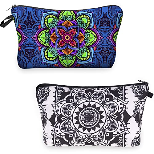 2 Piezas Bolsa de Aseo Portátil Impermeable, Neceser Maquillaje Pequeño Viaje, Bolsa de Almacenamiento de Cosméticos de Viaje, Borsa Cosmetica Mandala, para Tarjetas de Llaves de Cosméticos