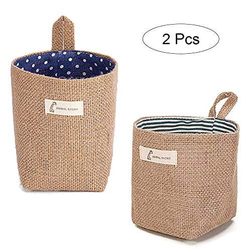 2 Piezas Cestas Pequeñas Plegables Lino Algodón,Bolso Decorativo Organizador Lino Algodón,Bolsa Almacenamiento Lino Algodón Colgante,Se Usa Para Poner Cosméticos,Maquinillas De Afeitar,Herramientas