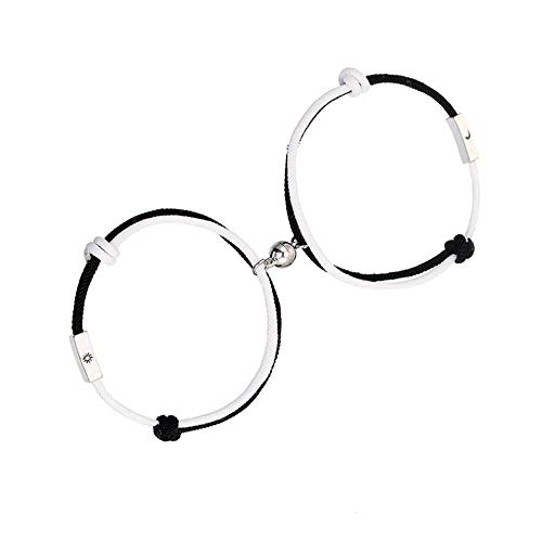 2 uds.Pulseras magnéticas de atracción mutua para parejas, pulseras a juego trenzadas con cuerda hecha a mano, regalo para novia (Sun-moon black and white bracelet)