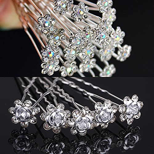 20 piezas de horquillas para el cabello de novia, accesorios para el cabello de boda, horquillas de diamantes y rosas, horquilla de flores de cristal para mujeres, bodas, niñas, bolas de boda