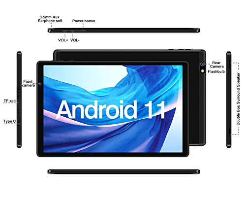 2022 FACETEL Tablet 10 Pulgadas Android 11 OS, Tableta Octa-Core 4GB RAM 64GB ROM(128GB Expandible), 5G+2.4G WiFi |5MP+8MP |Pantalla HD IPS |8000mAh |Bluetooth | Teclado+Ratón - Cuerpo de Metal Negro