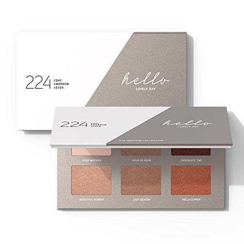 224 Cosmetics Paleta de sombras de ojos Hello Lovely Day - natural, vegano , no testada en animals - feel good fórmula , sin parabeno y silicona - 6 tonos nude y bronce