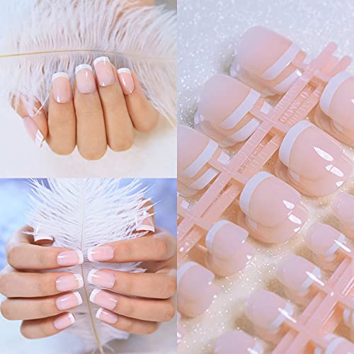 240 uñas postizas en 12 talla estilos false nails,Natural francés Nails,Kit de uñas postizas francesas,Uñas Postizas para DIY