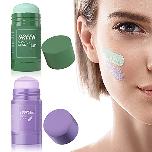 2pcs Mascarilla de Limpieza Profunda,Deep Cleansing Mask,Green tea Mask Stick ajuste del equilibrio de grasa,Hidratar Piel Control de Aceite Anti acné,enriquecer con té verde& extracto de berenjena