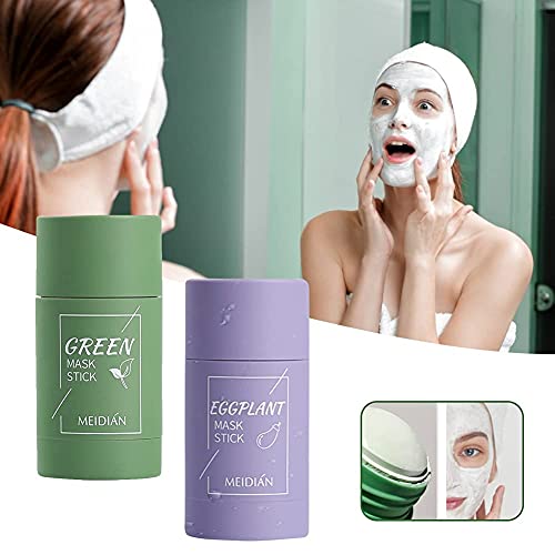 2pcs Mascarilla de Limpieza Profunda,Deep Cleansing Mask,Green tea Mask Stick ajuste del equilibrio de grasa,Hidratar Piel Control de Aceite Anti acné,enriquecer con té verde& extracto de berenjena