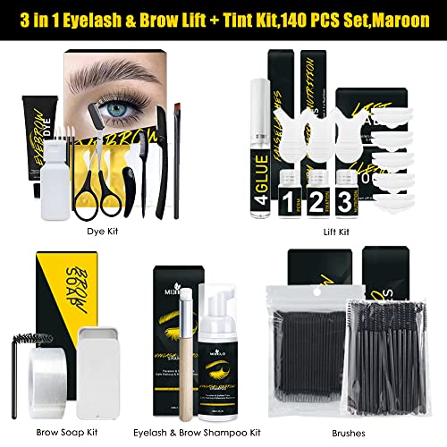 3 in 1 Kit de Permanente de Pestañas,ZOLGINAH DIY Lash Lift,Brow Lamination Kit y Kit de Tinte de pestañas con Accesorios,Jabón para Peinar las Cejas,Kit de Elevación de Pestañas para Salón,Castaño