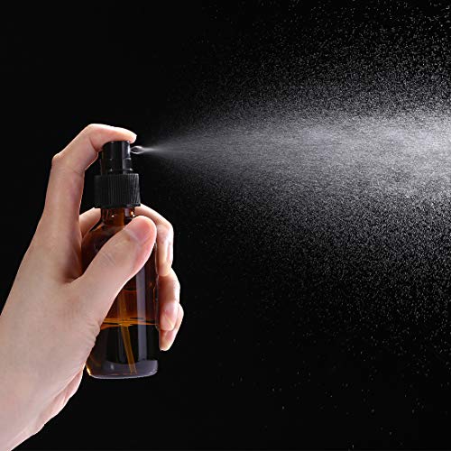 3 x Botellas de spray de vidrio ámbar vacías de 60 ml para aceites esenciales, botellas de spray de niebla fina de viaje recargables pequeñas, limpiadores caseros y dispensador de niebla fina