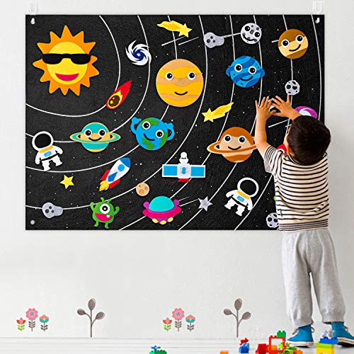 35 Felt Sun Systems Storyboard Kit para niños Felt Universe Storytelling Set Reutilizable Space Lab Toys Planetas Alien Galaxy Juguetes de aprendizaje colgantes Regalo de cumpleaños para niños y niñas