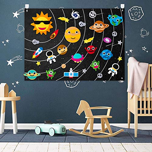 35 Felt Sun Systems Storyboard Kit para niños Felt Universe Storytelling Set Reutilizable Space Lab Toys Planetas Alien Galaxy Juguetes de aprendizaje colgantes Regalo de cumpleaños para niños y niñas